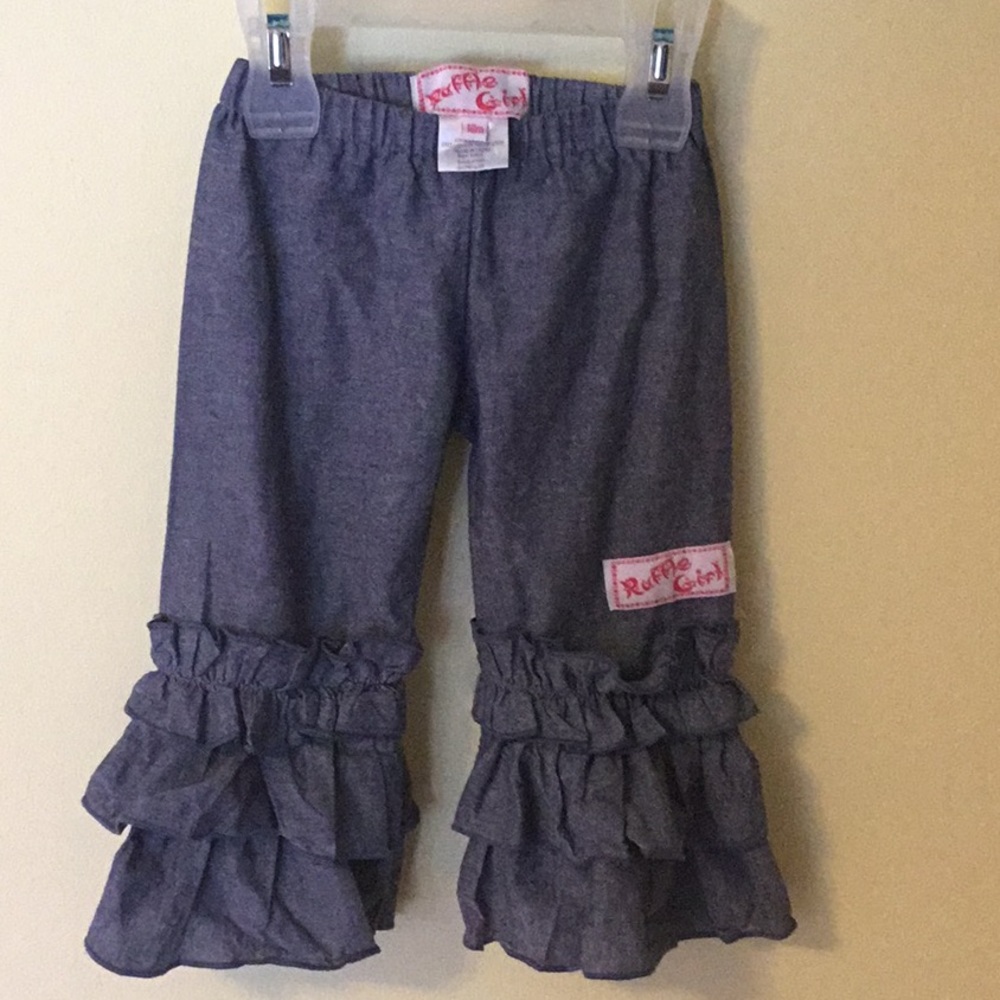 Ruffle Girl blue jean ruffle bottom pants Chambray